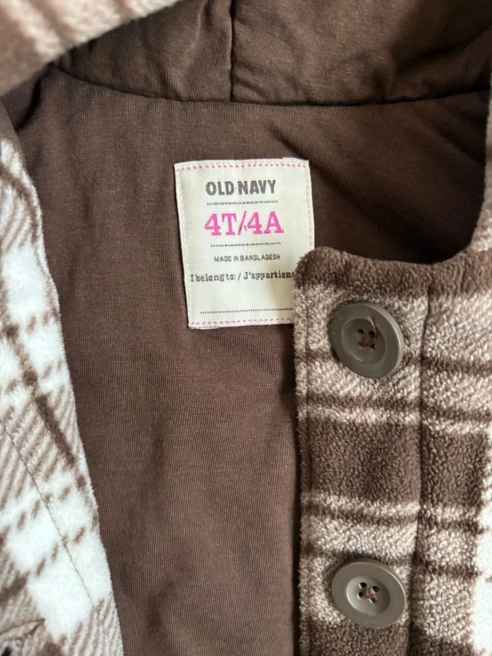 Old Navy Y2K Girls Thick Cozy Brown Plaid Hooded Pea Coat